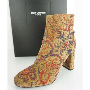 Saint Laurent Loulou Brown Babies Tapestry Ankle Boots Size 39.5 New $995